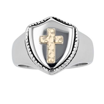 Men's Kristen Kesho 14k Gold Over Steel Cross & Shield Signet Ring