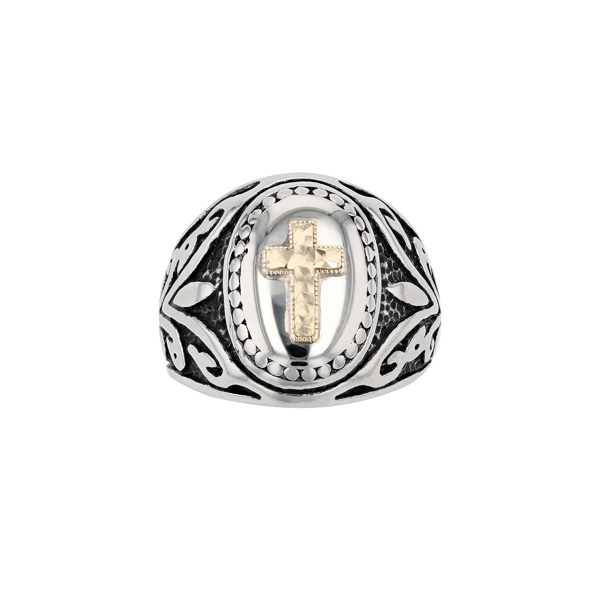 Mens Kristen Kesho 14k Gold Over Steel Cross Oval Antique Signet Ring, Siz