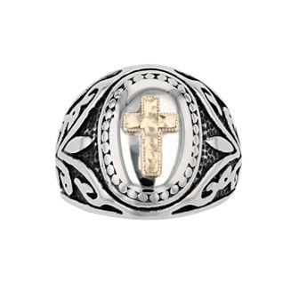 Men's Kristen Kesho 14k Gold Over Steel Cross Oval Antique Signet Ring
