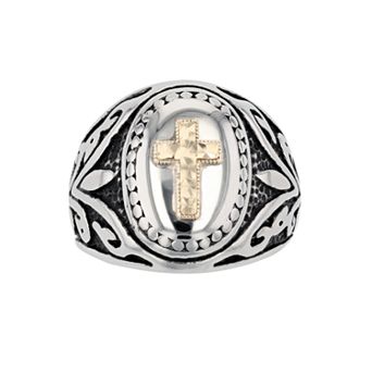 Men's Kristen Kesho 14k Gold Over Steel Cross Oval Antique Signet Ring