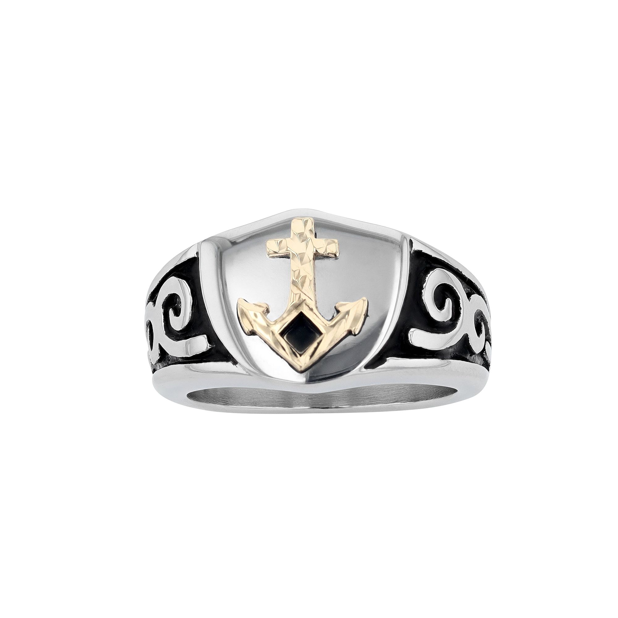 Mens Kristen Kesho 14k Gold Over Steel Anchor Shield Signet Ring, Size: 9,