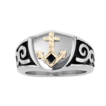 Men's Kristen Kesho 14k Gold Over Steel Anchor Shield Signet Ring