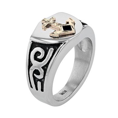 Men's Kristen Kesho 14k Gold Over Steel Anchor Shield Signet Ring