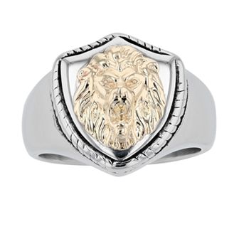 Men's Kristen Kesho 14k Gold Over Steel Lion & Shield Signet Ring
