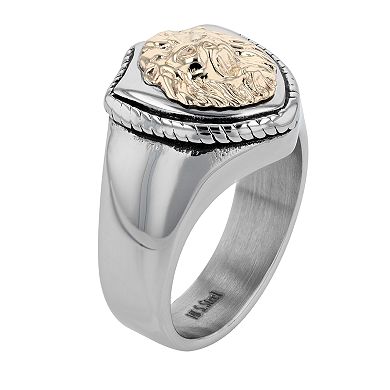 Men's Kristen Kesho 14k Gold Over Steel Lion & Shield Signet Ring