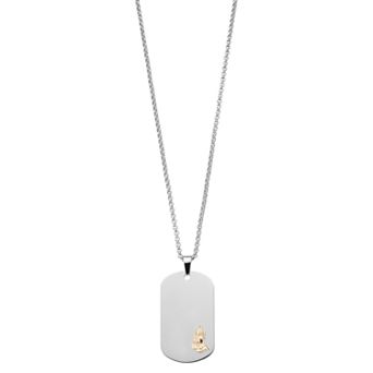 Men's Kristen Kesho 14k Gold Praying Hands on Stainless Steel Dog Tag Necklace