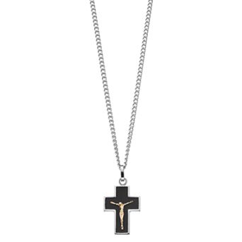 Men's Kristen Kesho 14k Gold & Stainless Steel Enameled Crucifix Necklace