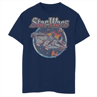 Boys 8-20 Husky Star Wars Millennium Falcon Fight Cartoon Vintage Graphic Tee