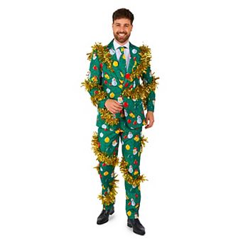 Men's Suitmeister Modern-Fit Christmas Deco Green Suit & Tie Set