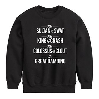 Boys 8-20 Baseball Babe Ruth Nicknames Crew Fleece Sweatshirt