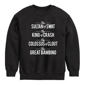 Boys 8-20 Baseball Babe Ruth Nicknames Crew Fleece Sweatshirt