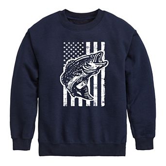 Boys 8-20 Fishing Bass Americana Flag Crew Fleece Sweatshirt