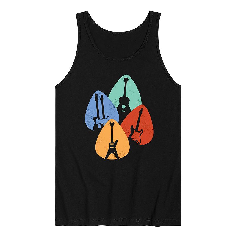 Men's Guitar Silhouettes in Picks Graphic Tank Top, Size: Medium, Black