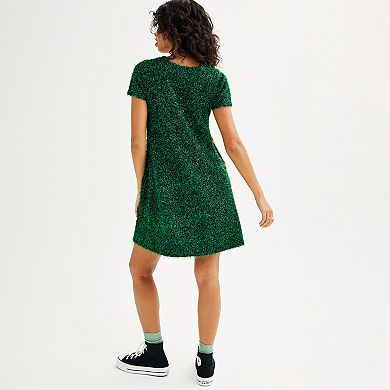 Juniors' Celebrate Together Short Sleeve Tinsel Tree Fit & Flare Dress