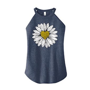 Juniors' Daisy Heart Drawing High Neck Tank Top