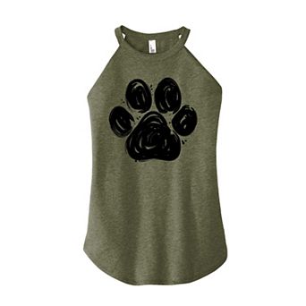 Juniors' Brushstroke Paw Print High Neck Tank Top