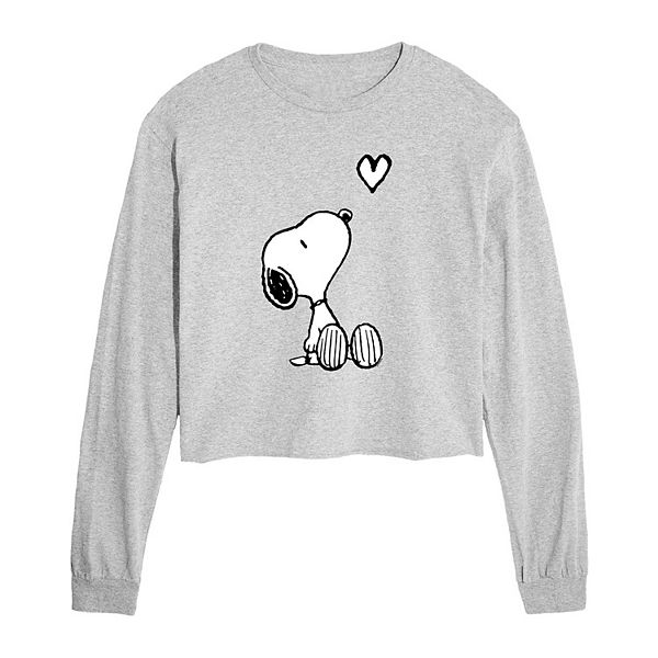 Juniors' Peanuts Snoopy Heart Cropped Long Sleeve