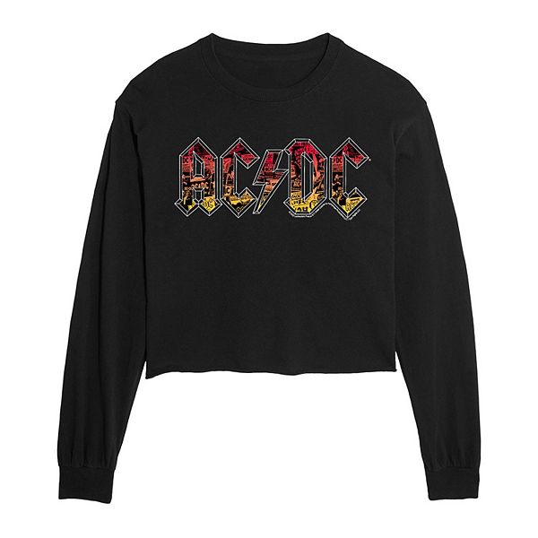 Juniors' ACDC Poster Cropped Long Sleeve Tee