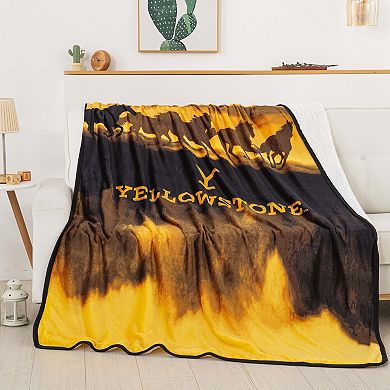 Yellowstone Ranch Wild Horses Sherpa Back Throw Blanket