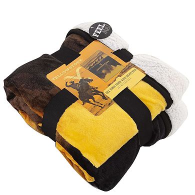 Yellowstone Ranch Wild Horses Sherpa Back Throw Blanket