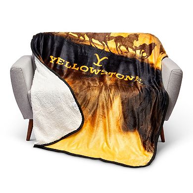 Yellowstone Ranch Wild Horses Sherpa Back Throw Blanket