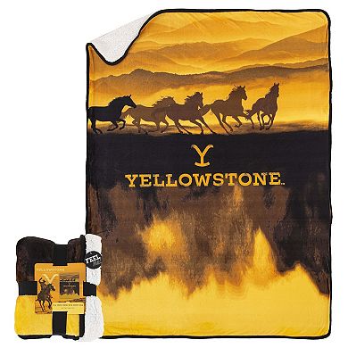Yellowstone Ranch Wild Horses Sherpa Back Throw Blanket
