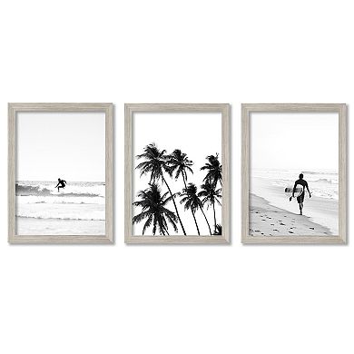 Americanflat Black & White Surf Framed Wall Art 3-piece Set
