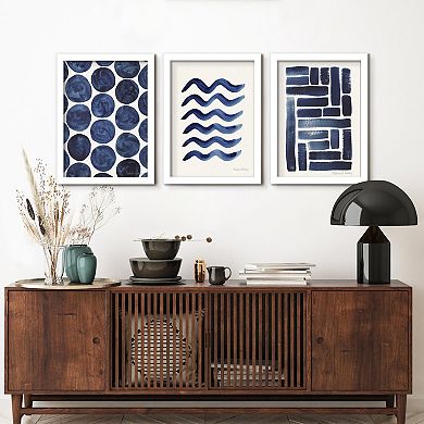 Americanflat Blue Strokes White Framed Wall Art 3-piece Set