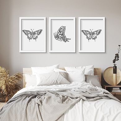Americanflat Butterfly White Framed Wall Art 3-piece Set
