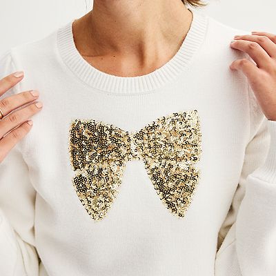 Women's Draper James Pullover Sweater With Sequin Bow Motif