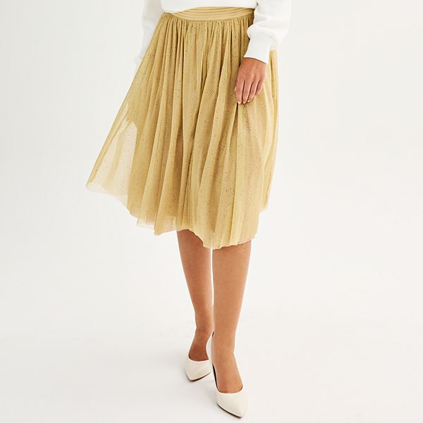 Gold tulle midi on sale skirt