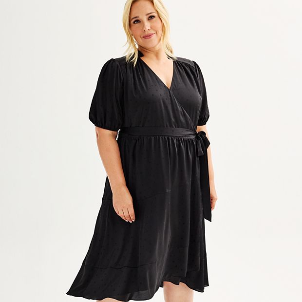 knee length dresses for ladies Women's Plus Size Timeless Wrap Dress- Black main image 1