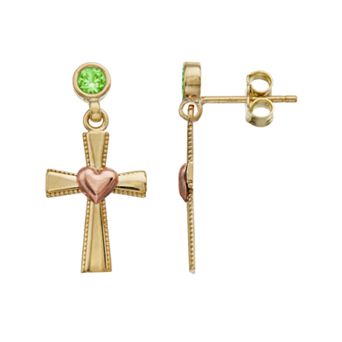 Kristen Kesho 10k Gold Lab-Created Gemstone Birthstone Heart Cross Dangle Earrings