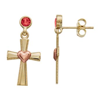 Kristen Kesho 10k Gold Lab-Created Gemstone Birthstone Heart Cross Dangle Earrings