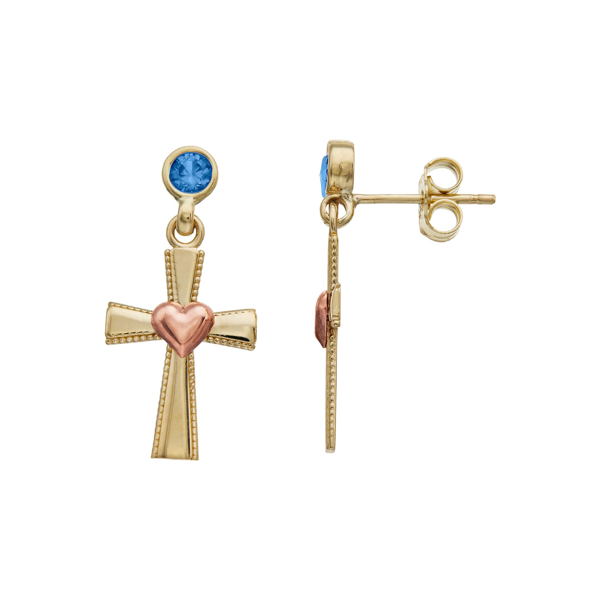 Kristen Kesho 10k Gold Lab-Created Gemstone Birthstone Heart Cross Dangle E