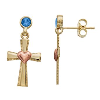Kristen Kesho 10k Gold Lab-Created Gemstone Birthstone Heart Cross Dangle Earrings