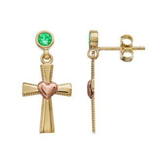Kristen Kesho 10k Gold Lab-Created Gemstone Birthstone Heart Cross Dangle Earrings