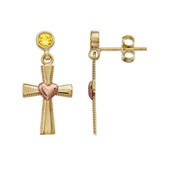 Kristen Kesho 10k Gold Lab-Created Gemstone Birthstone Heart Cross Dangle Earrings