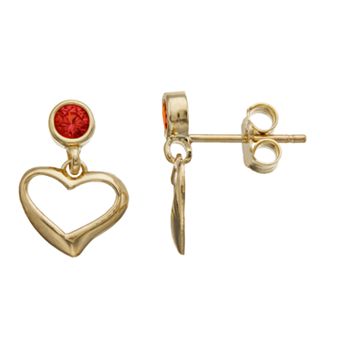 Kristen Kesho 10k Gold Round Lab-Created Gemstone Birthstone Heart Dangle Earrings
