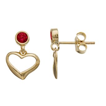 Kristen Kesho 10k Gold Round Lab-Created Gemstone Birthstone Heart Dangle Earrings