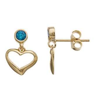 Kristen Kesho 10k Gold Round Lab-Created Gemstone Birthstone Heart Dangle Earrings