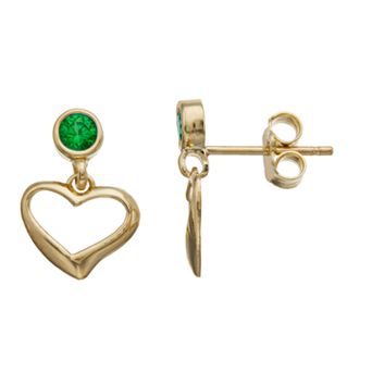 Kristen Kesho 10k Gold Round Lab-Created Gemstone Birthstone Heart Dangle Earrings