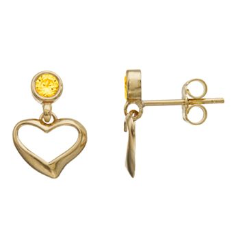 Kristen Kesho 10k Gold Round Lab-Created Gemstone Birthstone Heart Dangle Earrings