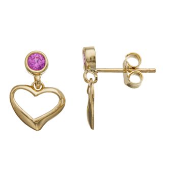 Kristen Kesho 10k Gold Round Lab-Created Gemstone Birthstone Heart Dangle Earrings