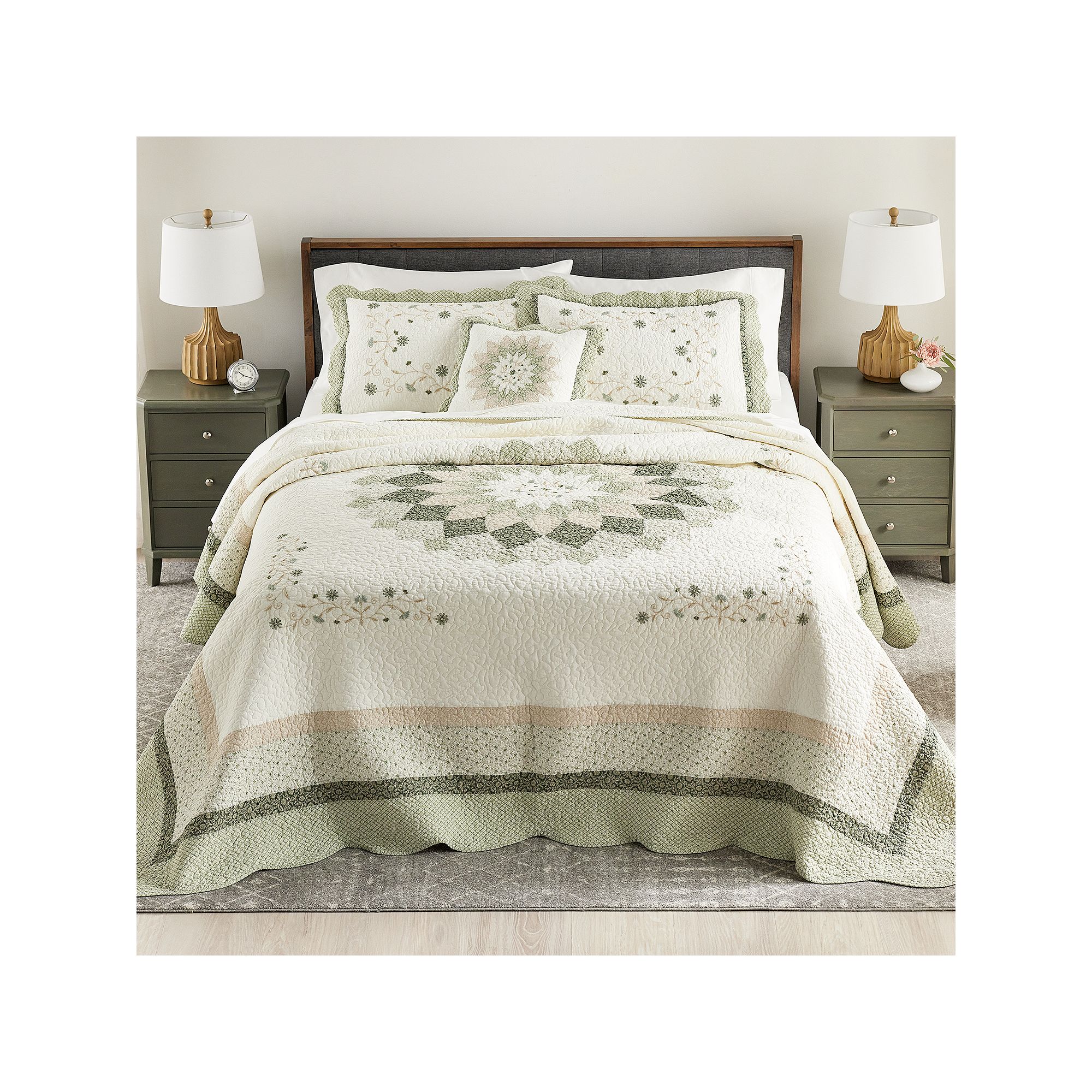 Sonoma Goods For Life® Elizabeth Green Embroidered Bedspread or Sham
