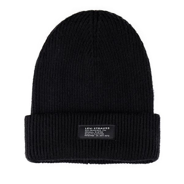 Men's Levi's® Jersey Lined Rib Knit Beanie with Woven Logo Patch