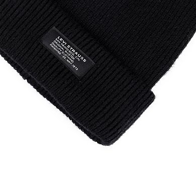 Men's Levi's® Jersey Lined Rib Knit Beanie with Woven Logo Patch