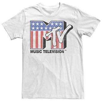 Men's MTV Music Television Vertical Patriotic Stripes Graphic Tee