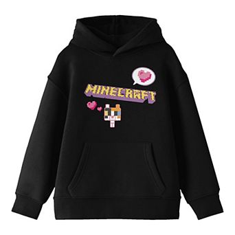 Boys 8-20 Minecraft Block Kitten with Bock Heart & Logo Hoodie