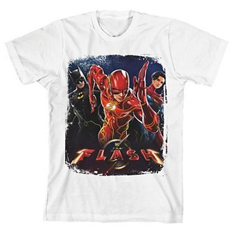 Boys 8-20 The Flash Movie Horizontal Batman Flash Supergirl Distressed Short Sleeve Tee